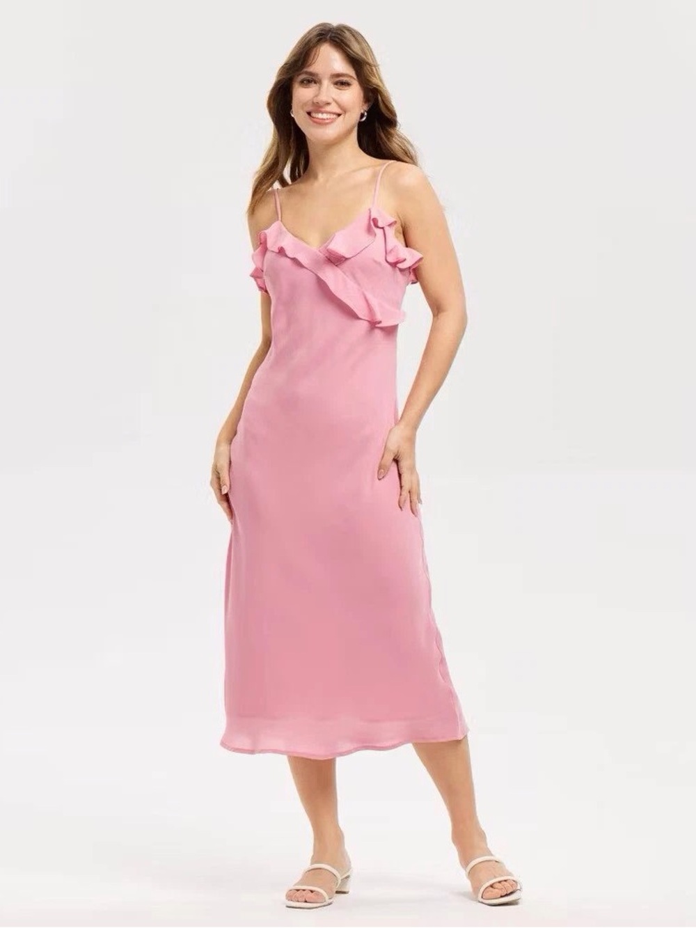 Pink Ruffle-Trim Slip Dress - Picture 2 of 3